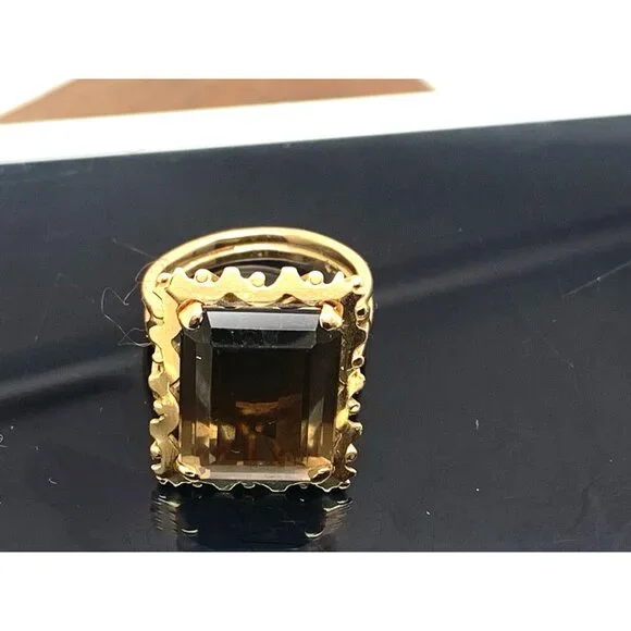 Smokey Quartz Cocktail Ring 18k Yellow Gold Estate Jewelry Women's Size 5.25